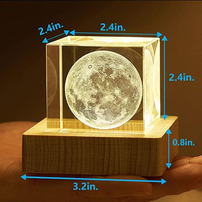 3D Crystal Cube Moon with LED Night Lamp